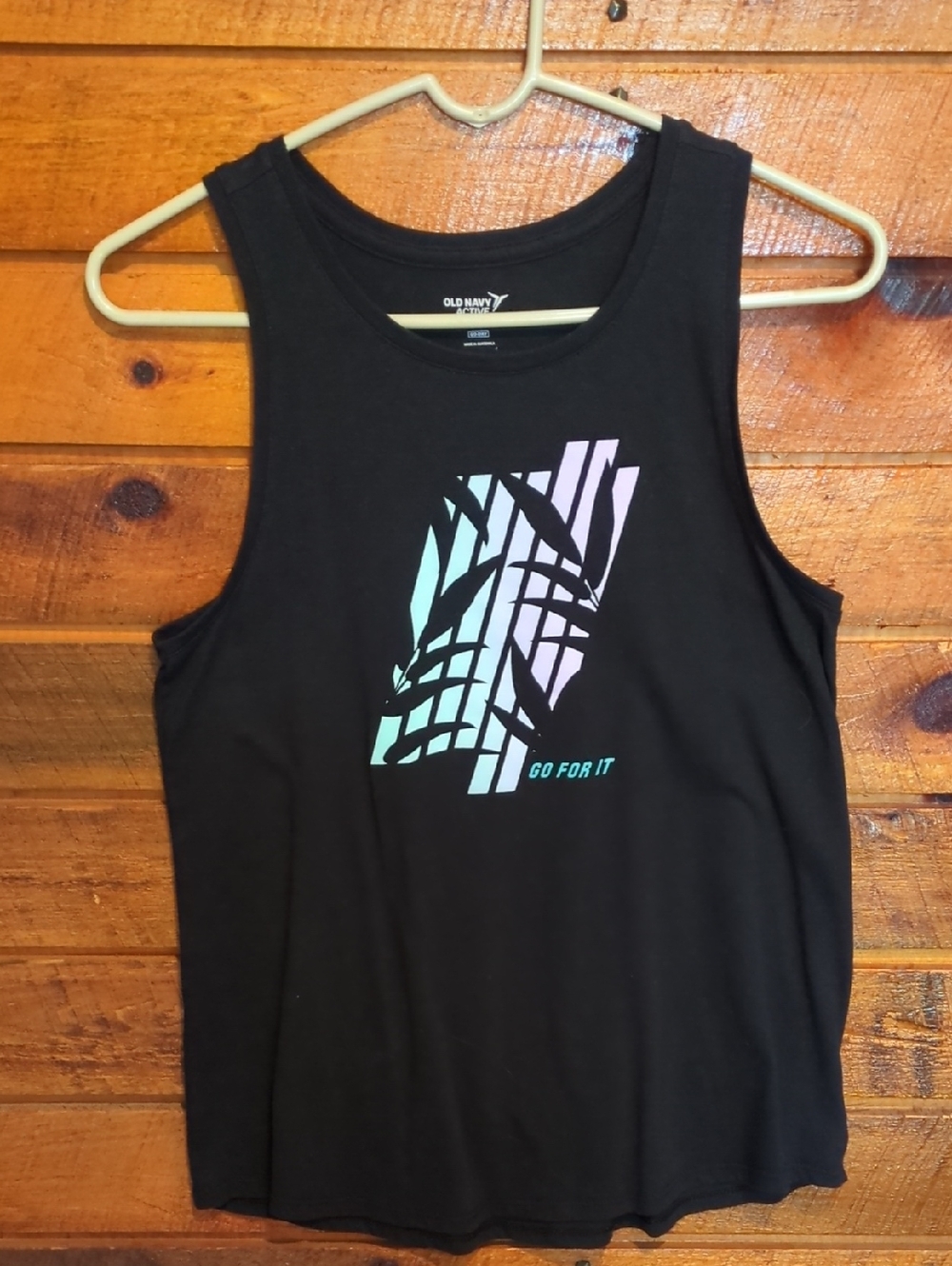 Old Navy Black Tank with Mint & Lavender Graphic